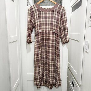 Vintage Red Cream Plaid Teacher Maxi Dress Apple Picnic Farm Country Cottagecore